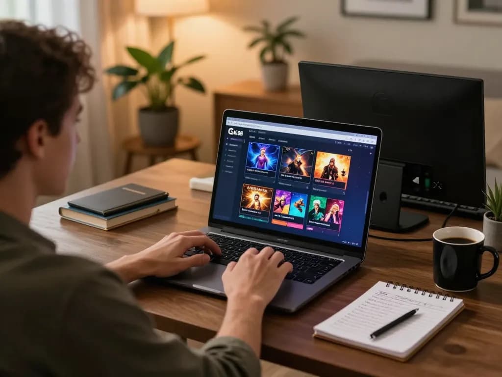Engaging in online gaming at home using GK 88, showcasing vibrant interface and betting strategy notes.