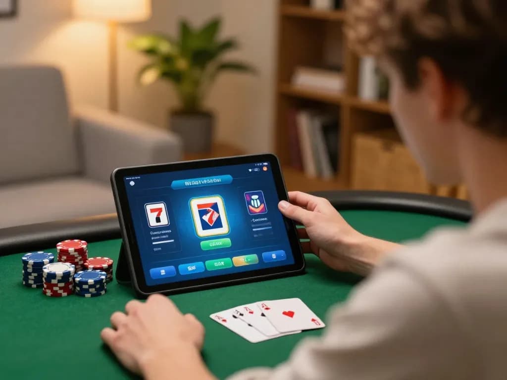 Engaging with 789club online poker on a tablet in a cozy home environment