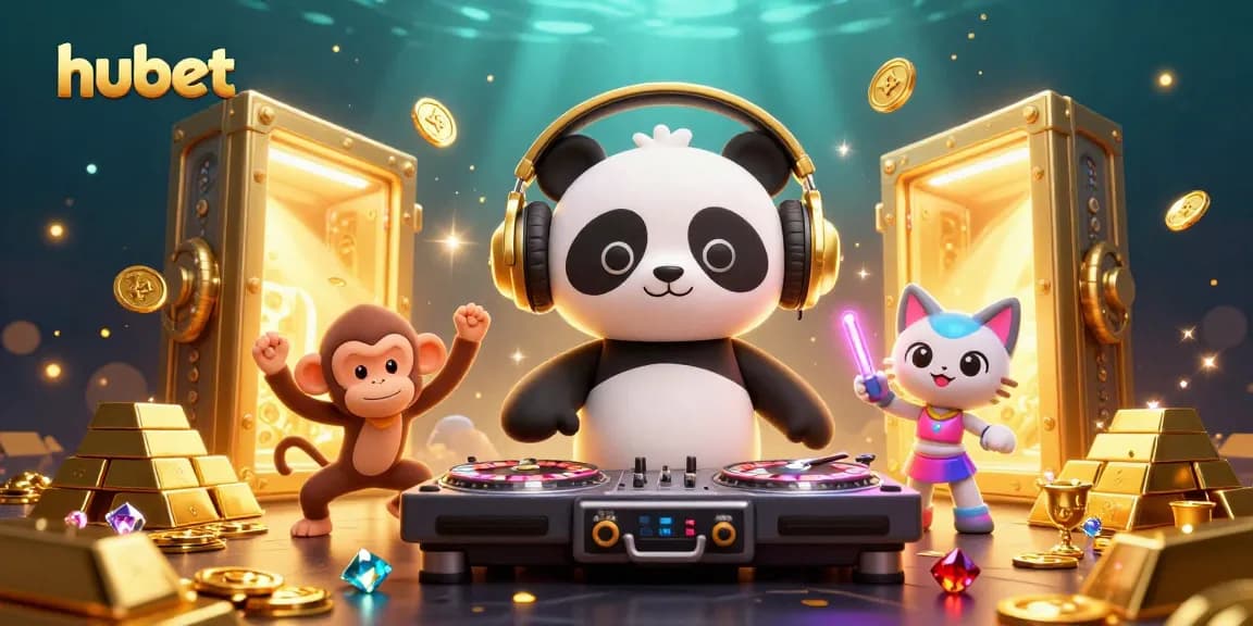Engage in thrilling gameplay with hubet's vibrant casino atmosphere featuring a DJ panda and monkey.