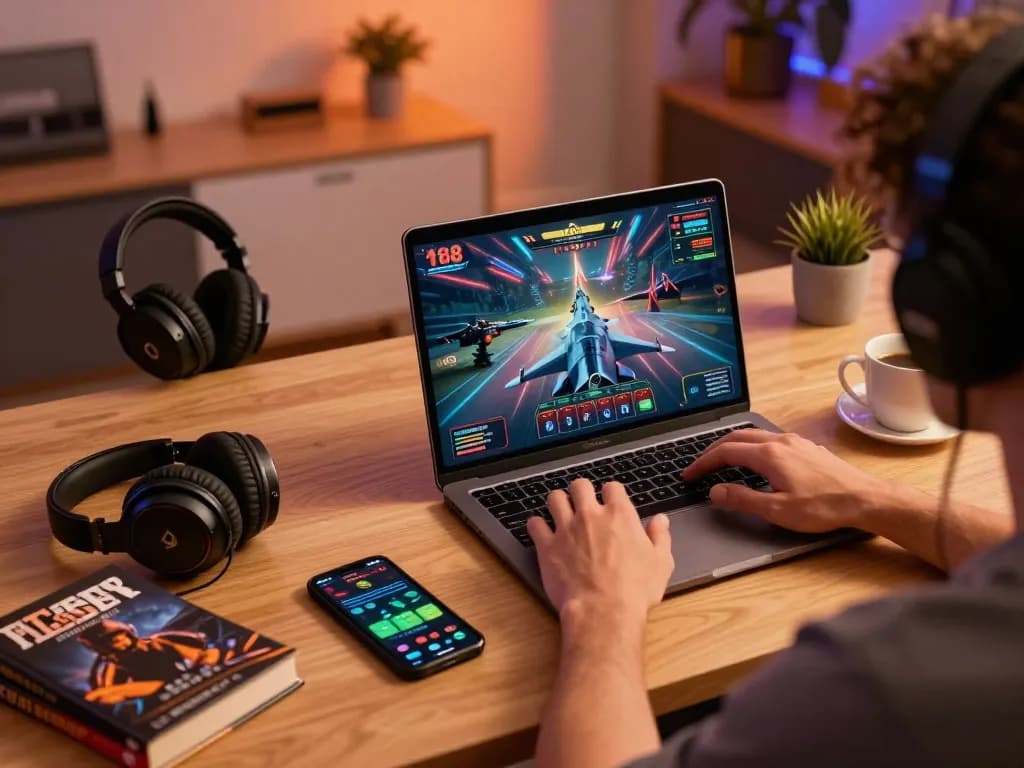 Player immersing in the f168 game on laptop in a stylish gaming setup.