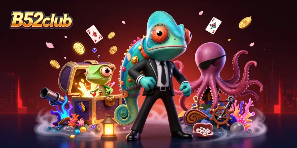 B52club offers an immersive gaming experience surrounded by dynamic characters in a vibrant casino setting.