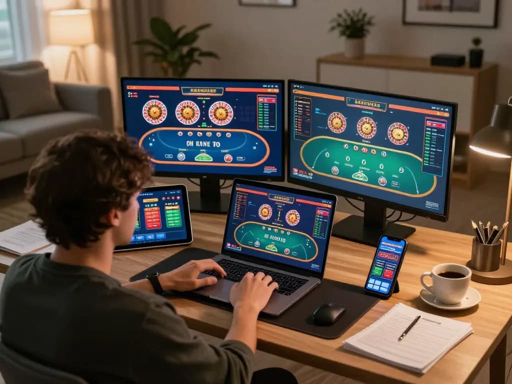 Engaging online gaming moment at home, showcasing fly88mx strategy-focused poker play and bankroll management