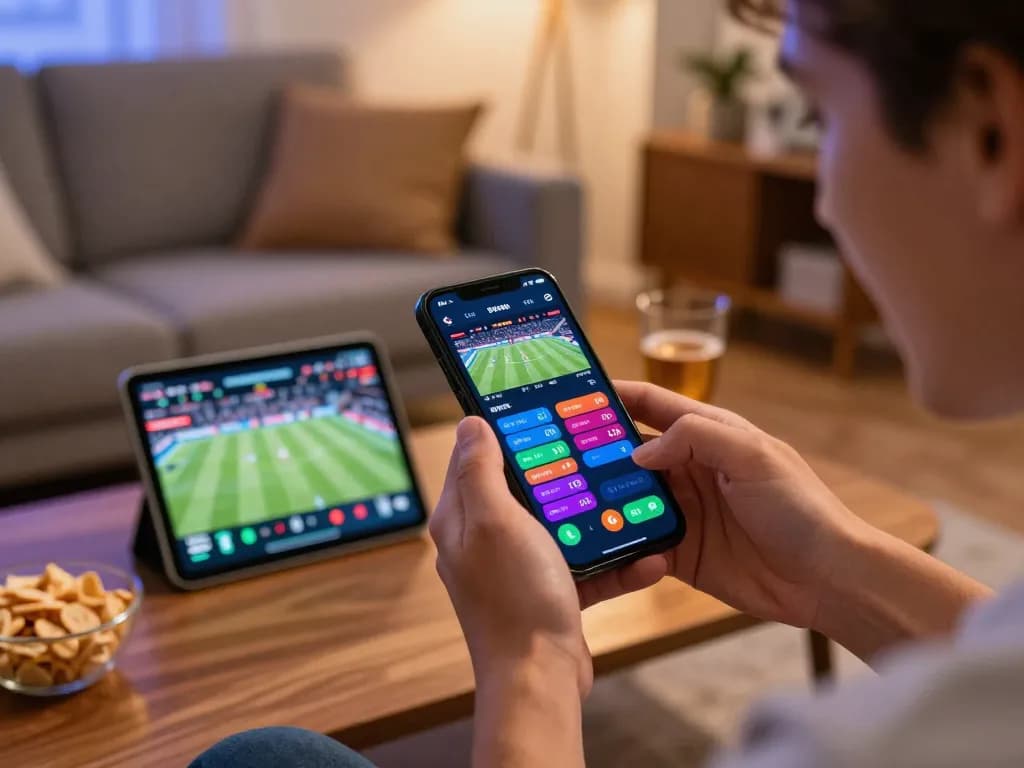 Experience live betting on trang chủ 79king with a smartphone in a cozy home environment.
