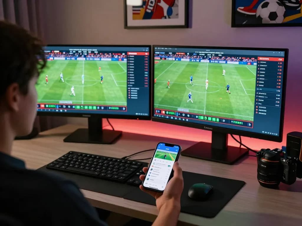 Person engaging with keobongdatoday app while betting on live sports matches at home.