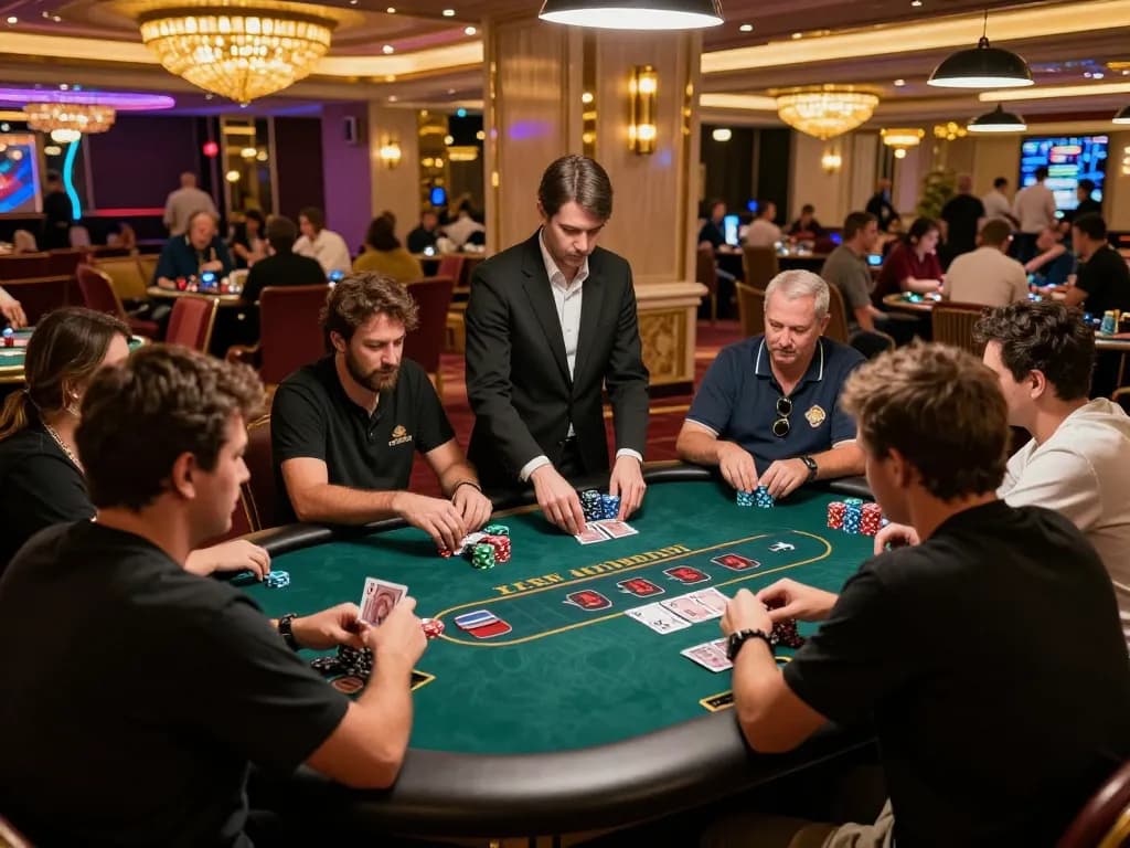 Players engaging in strategic poker gameplay at Luck8com casino, showcasing excitement and skill.