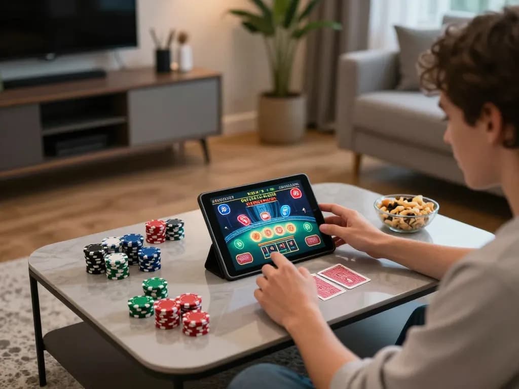 Player enjoying online casino gameplay on a tablet at home, featuring Sv368 gaming interface.