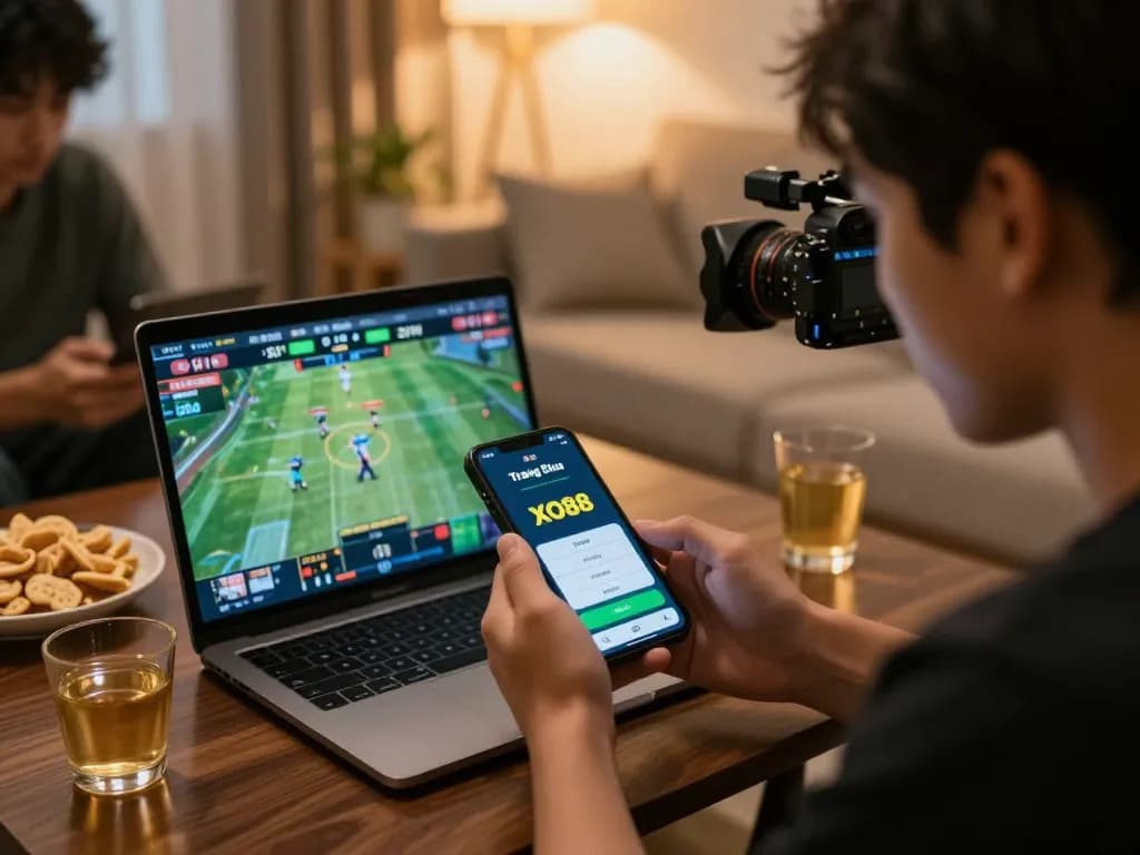 Engage with Trang Chủ XO88 app for sports betting in a cozy home setting.
