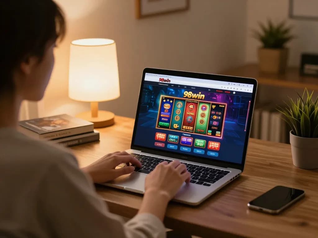 Enjoying a game on the trang chủ 98win casino platform from a cozy home workspace.