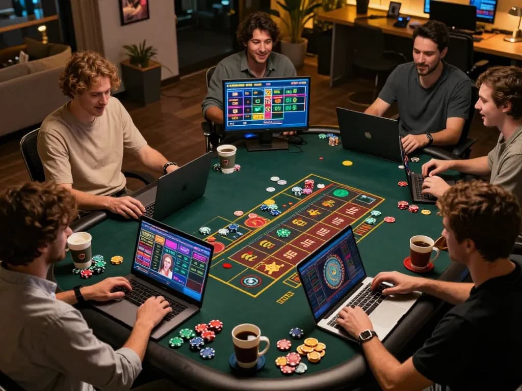 Players engaging in online roulette at a vibrant gaming setup, experiencing thrilling 13 Win action.