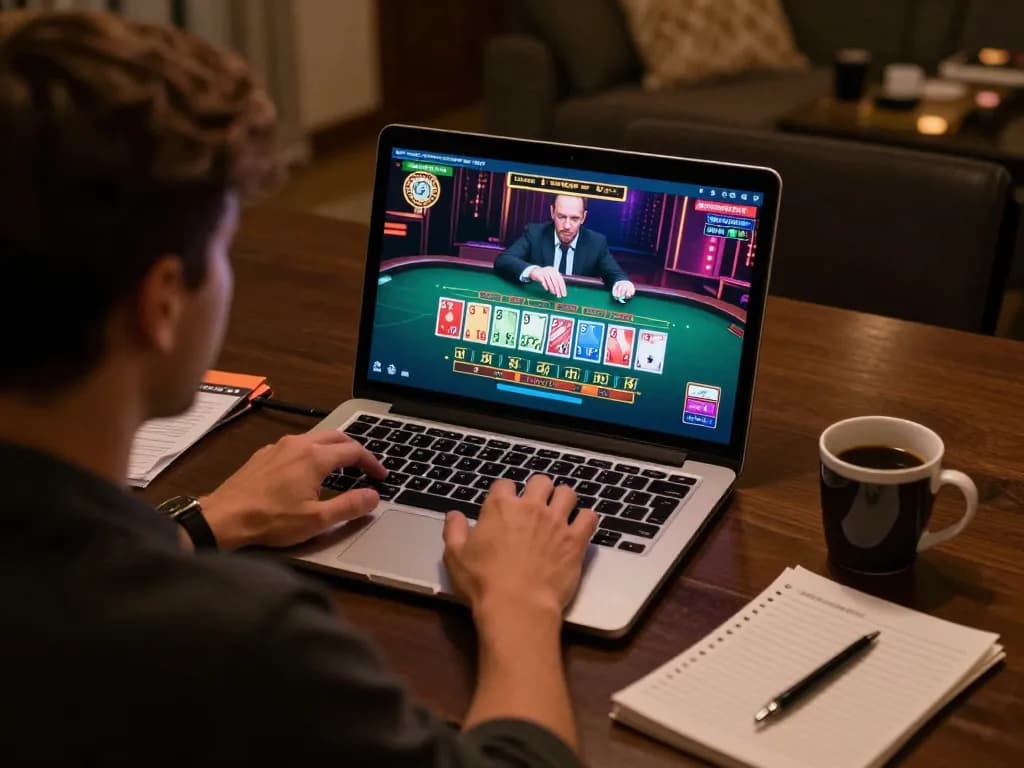 Player engaging in online gaming while focusing on the live dealer experience at tập đoàn ATQ.