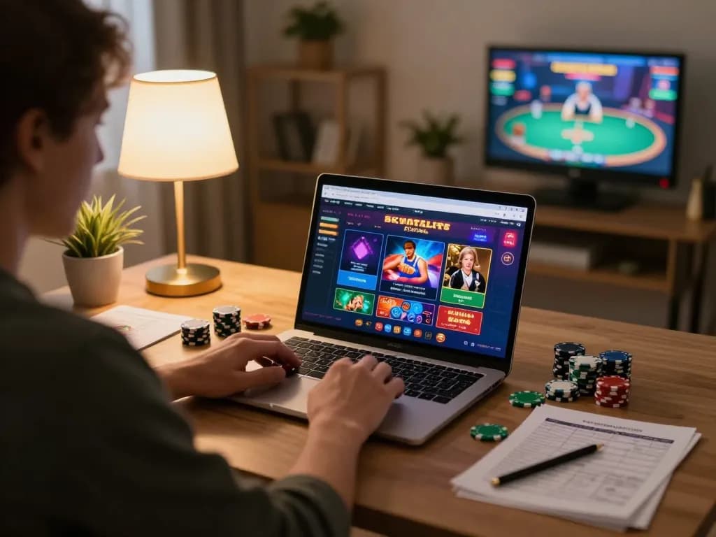 Person placed strategic bets on SC88 online casino game using laptop in cozy home office.