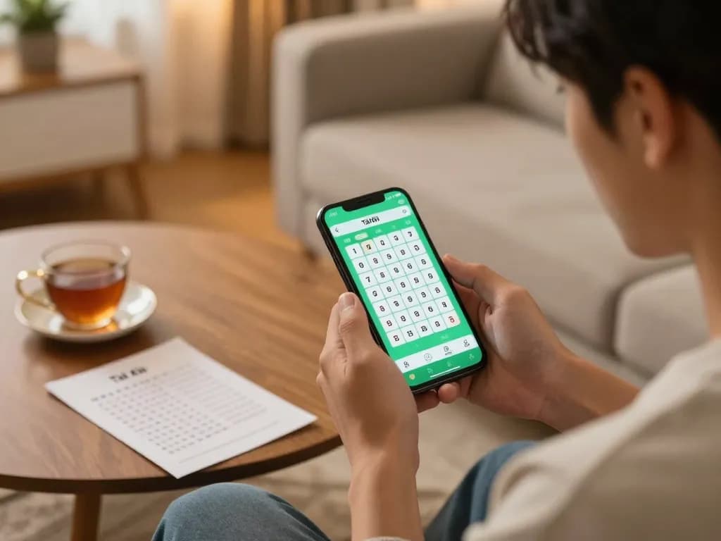 Play Tải game tài xỉu on your smartphone in a cozy home setting, promoting responsible gambling.