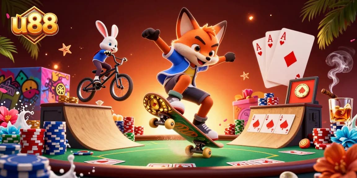 Experience thrilling gameplay with u88's vibrant casino scene featuring colorful poker elements.