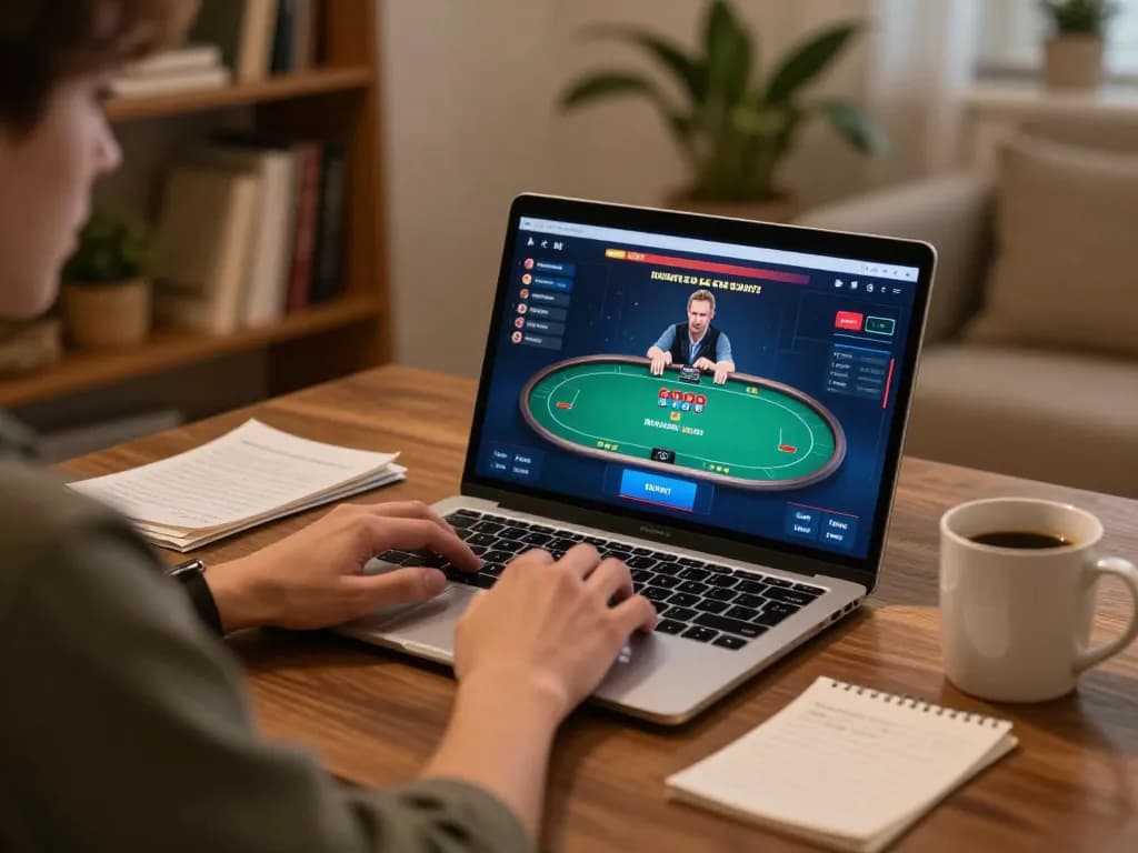 Engaging online poker gameplay at home with ok365vvip platform showing strategic betting.