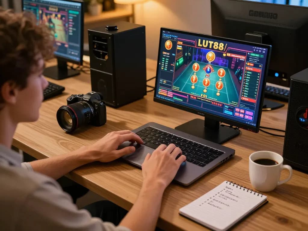 LU88 user engaged in online gaming with focus on strategy notes and gaming screen