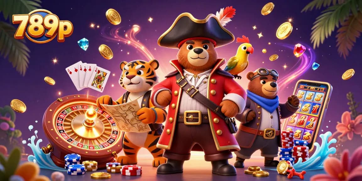 Experience the excitement of 789p casino games with a vibrant scene featuring pirate bear and tiger.