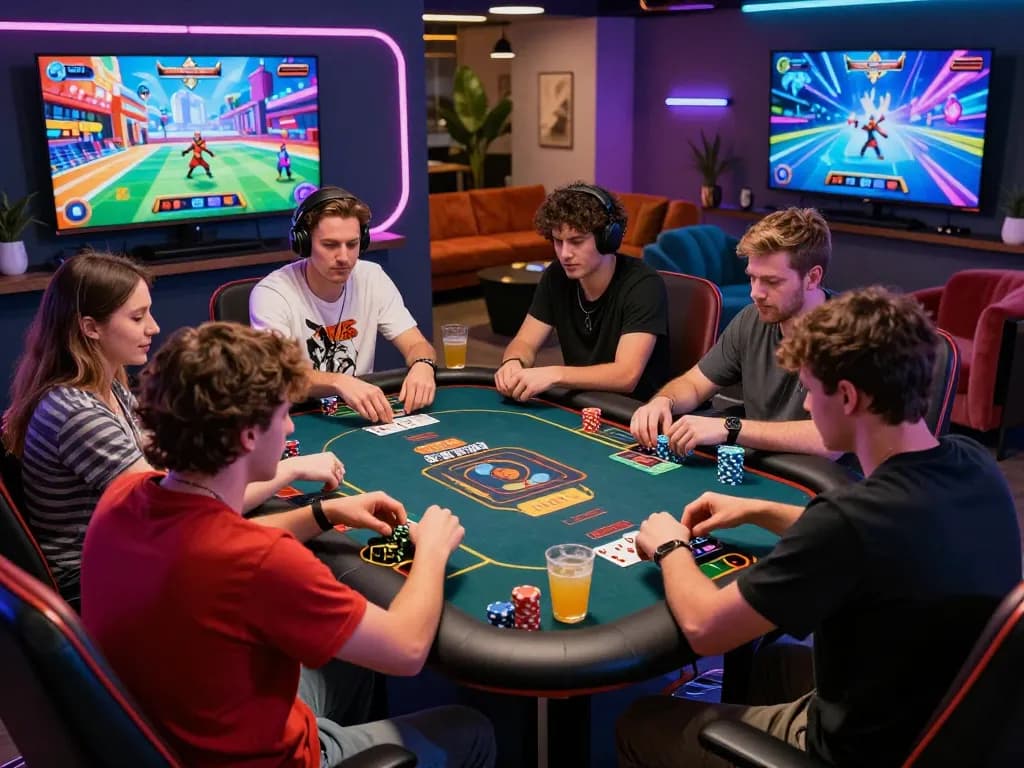 Exciting scene of players enjoying sun win online games at a modern gaming table.