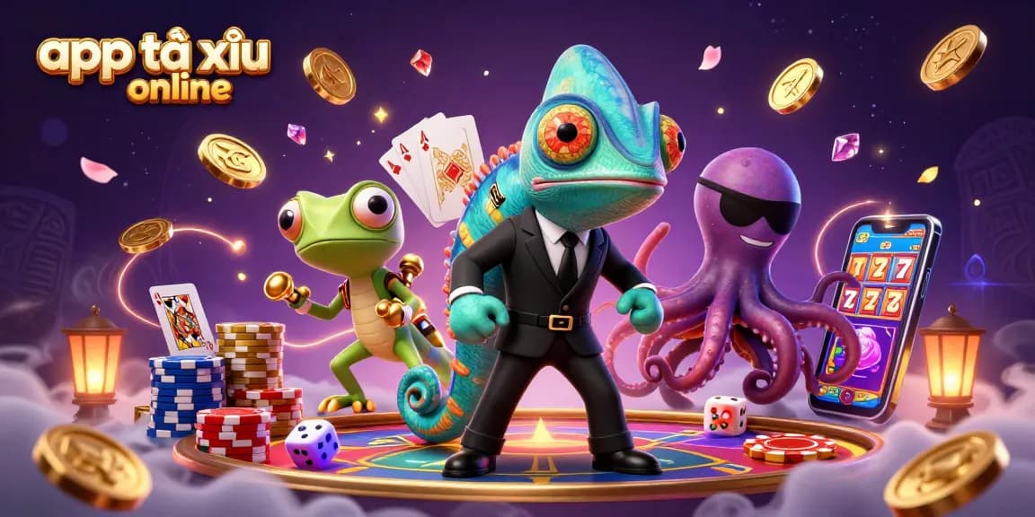 Engage in app tài xỉu online with vibrant characters and game elements enriching an exciting casino scene.