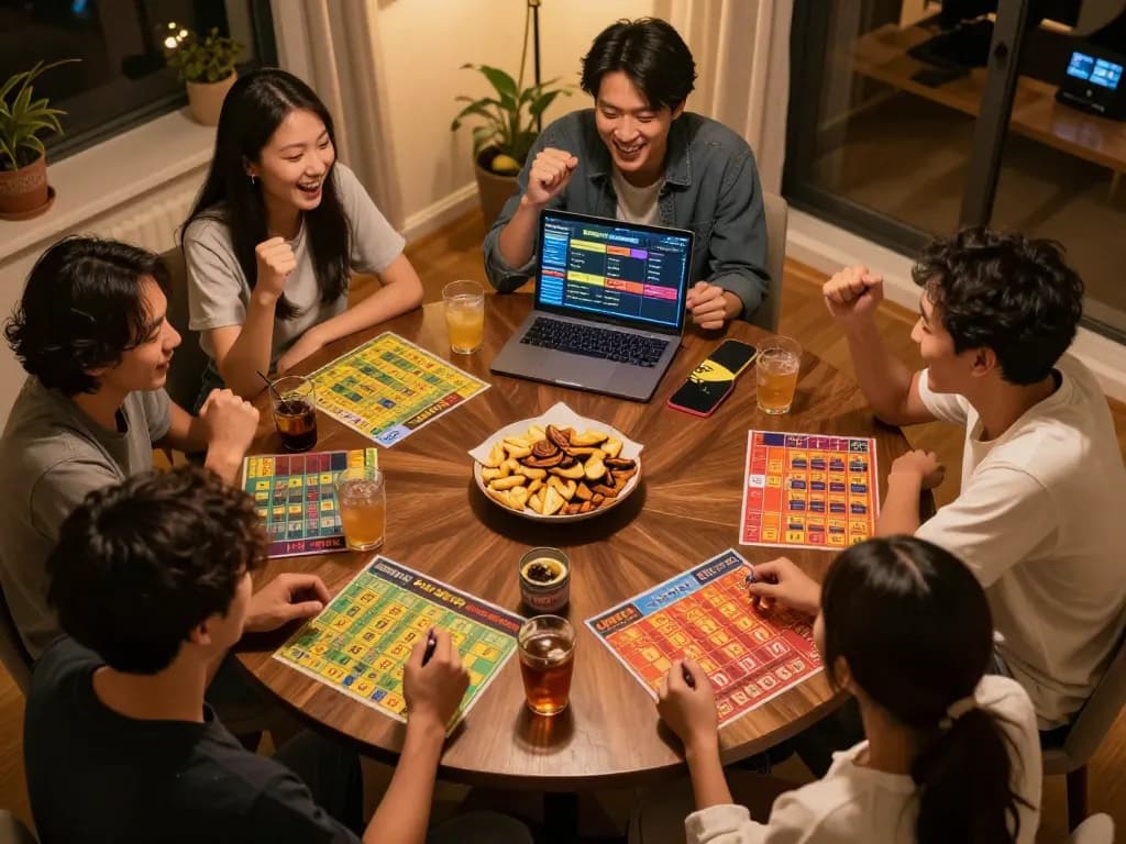 Engaging night of đánh lô đề online with friends, lively atmosphere, strategic gameplay.