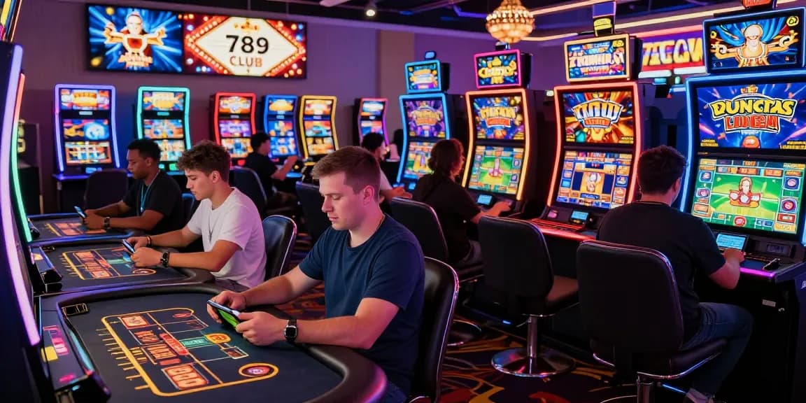 Engaged players enjoying the thrilling 789 club gaming experience with vibrant neon atmosphere and live games.
