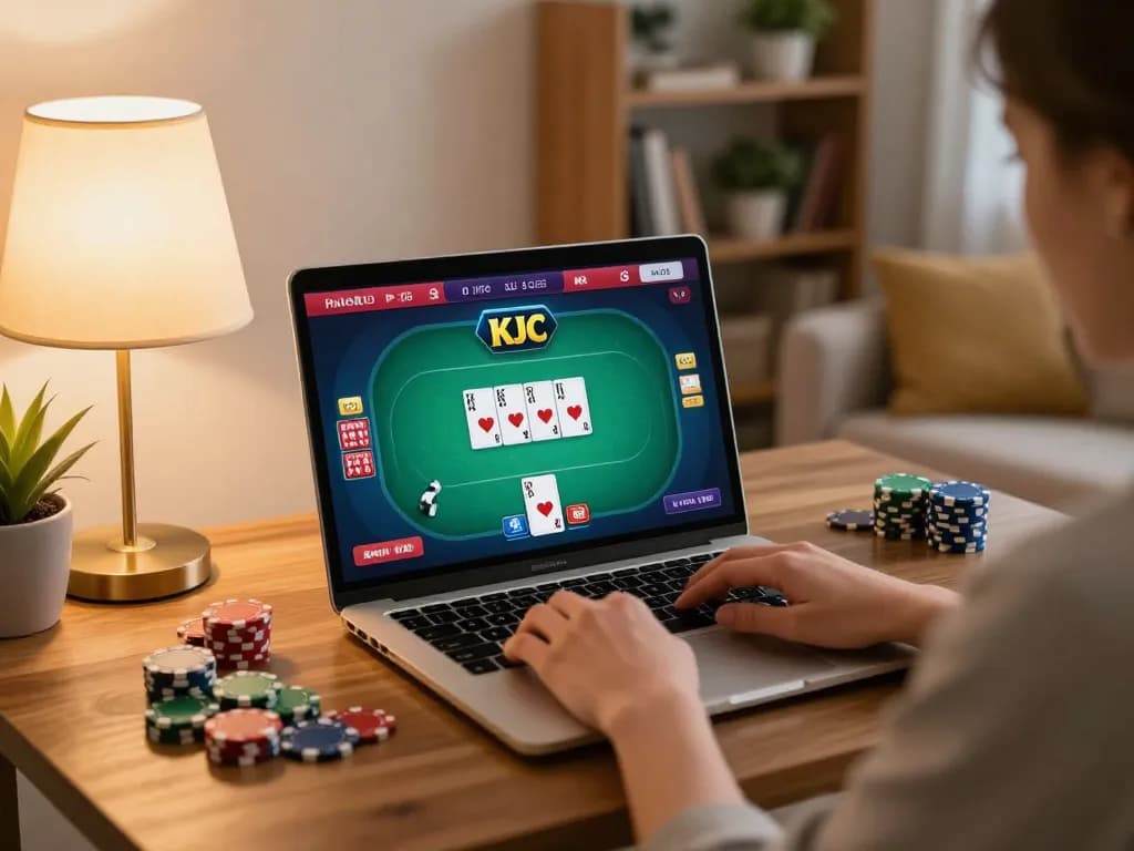 KJC online poker gameplay scene at home showcasing user engagement and strategy