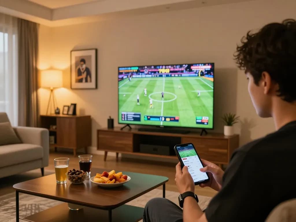 Betting excitement with 789WIN app displayed during a live sports event in a cozy home