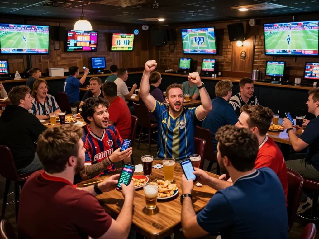 Nohu90 players engaging in a thrilling sports betting atmosphere with live screens