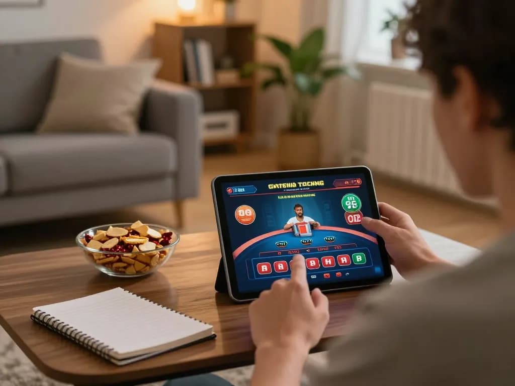 Engaging online gambling experience with OPEN88 on a tablet in a cozy living room setting.