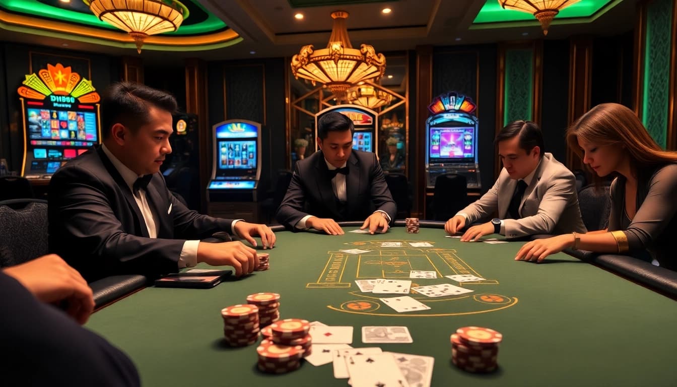 Experience excitement at a casino table with dh88-themed decor, vibrant poker chips, and high-stakes cards.