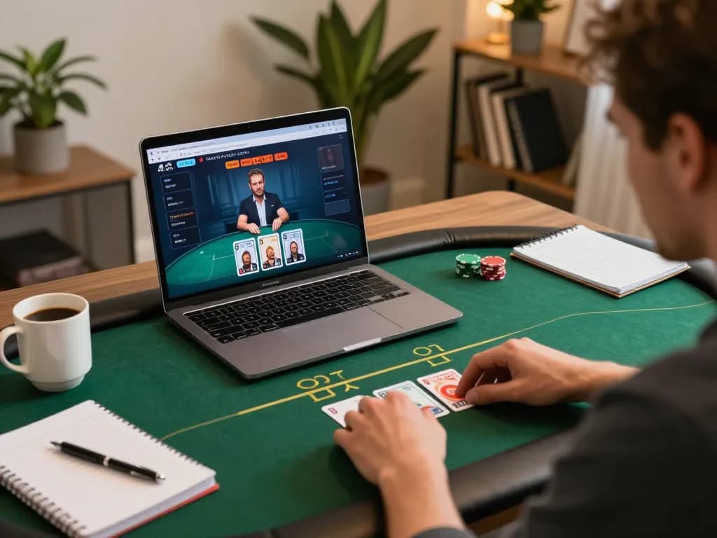An engaged player strategizing on 789Win poker app during an exciting online game at home.