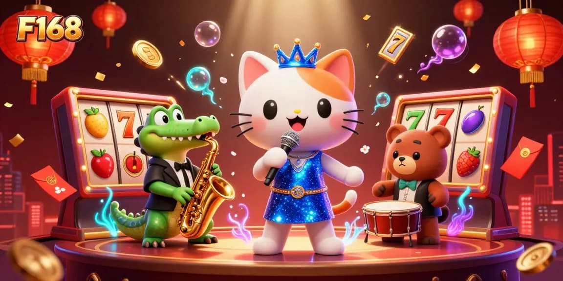 Experience thrilling gameplay and excitement at F168 with vibrant casino characters and dynamic game elements.