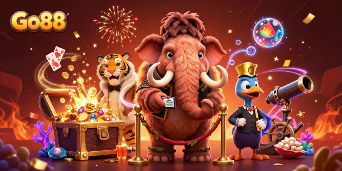 Experience fun and excitement at Go88 with vivid casino characters in a vibrant 3D illustration.