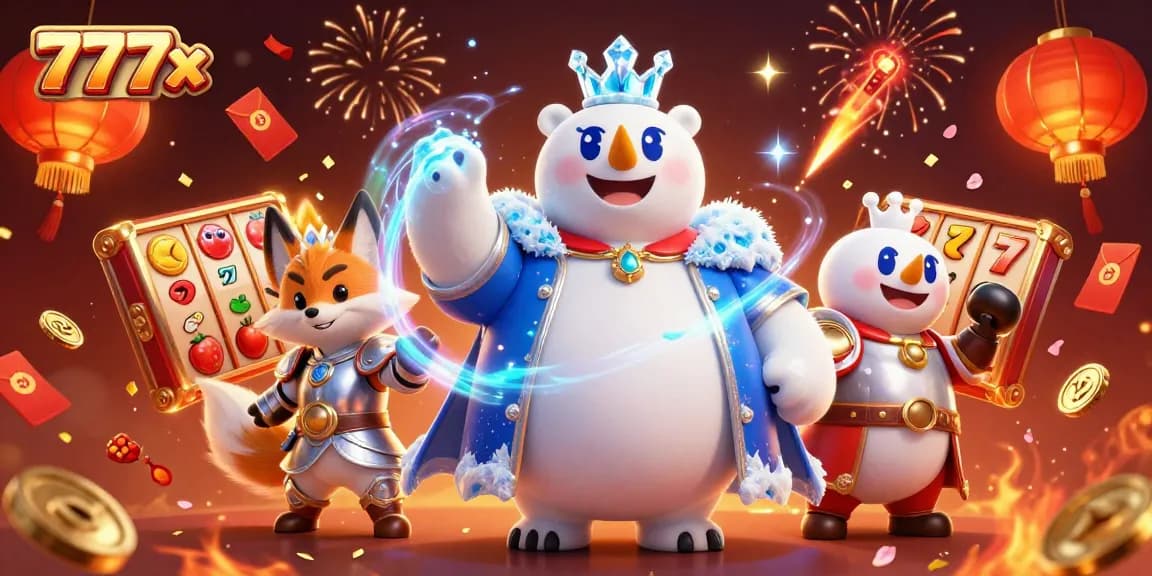 Experience thrilling slots at 777x with vibrant cartoon elements and casino excitement.