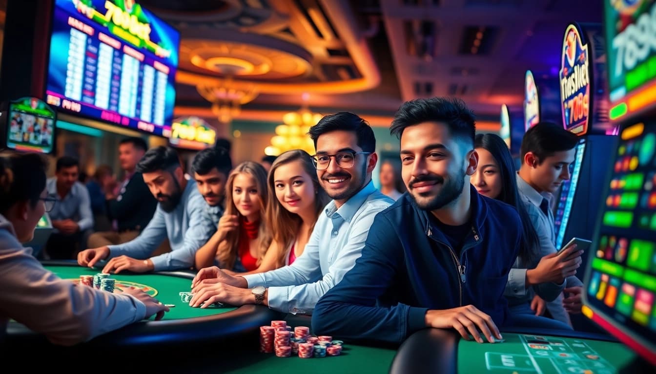 Exciting scene of players enjoying games at 789bet online casino, showcasing poker and betting activities.