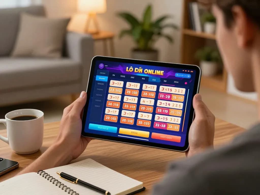 Lô Đề Online gaming on tablet with engaging interface, showcasing a responsible home gambling setup.