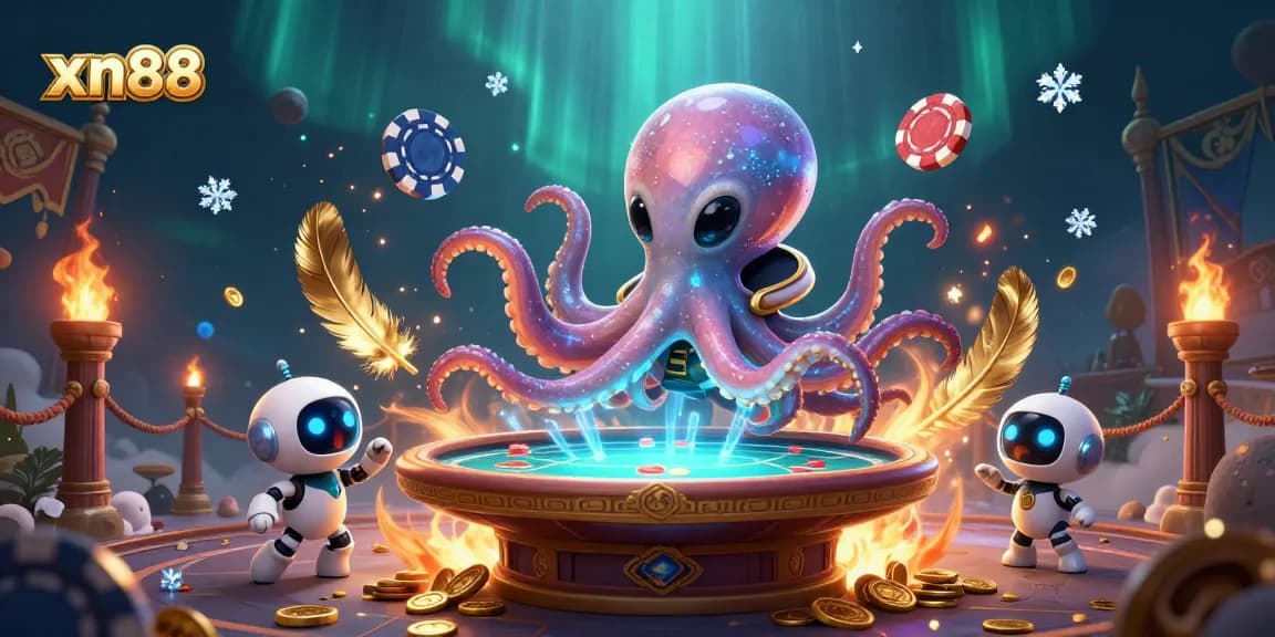 Engage with the exciting world of xn88, featuring an alien octopus at a holographic poker table.