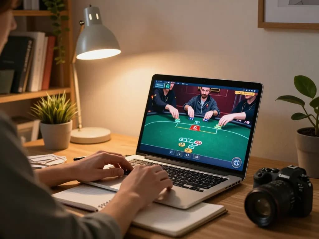 Experience thrilling poker action with TR88 in a cozy home setting, showcasing strategy and focus.