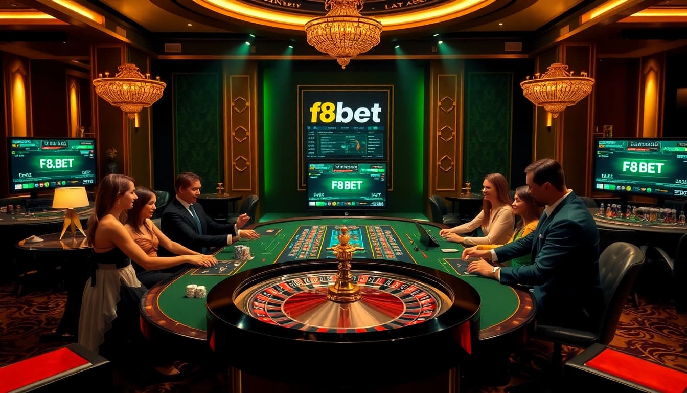 Players engaging in a thrilling online gambling experience on https://f8bet.net.in/ with vibrant casino elements.