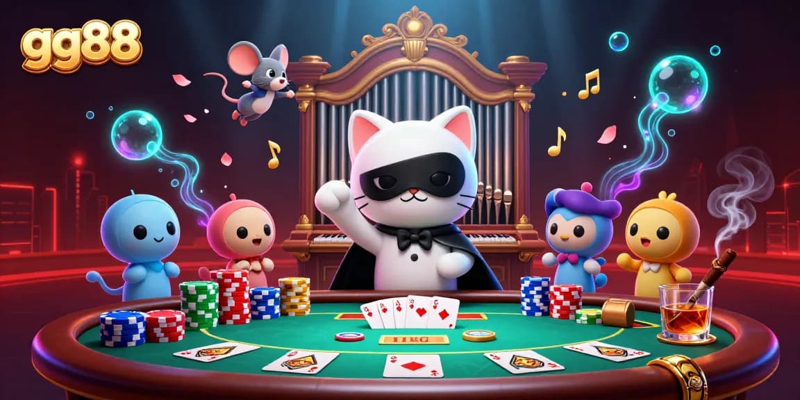 Engage in thrilling games at gg88, featuring a vibrant casino scene with poker action and dynamic elements.