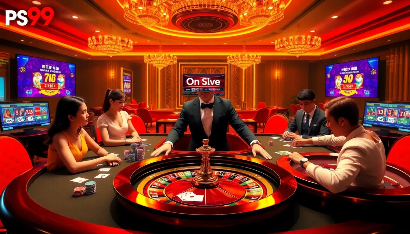 Engaging online gaming scene at nhà cái PS99 with players and vivid casino elements.