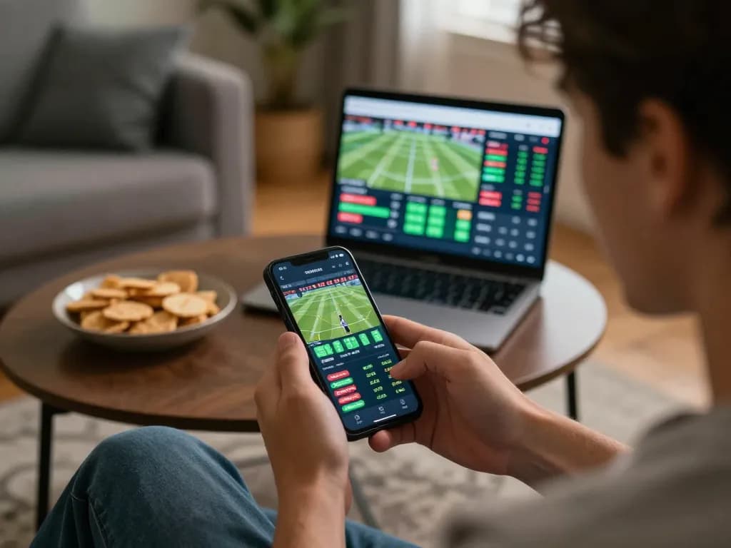 Engaging in sports betting on DN 88 app while analyzing live odds and placing bets.