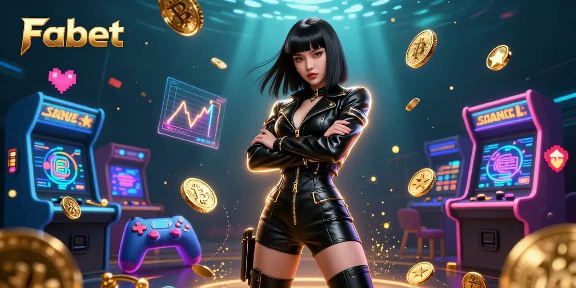 Experience gaming excitement with Fabet's vibrant casino illustration showcasing unique elements and characters.