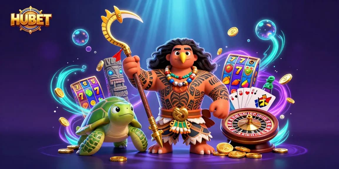HUBET engages players with dynamic slot game reels and vibrant gaming atmosphere.