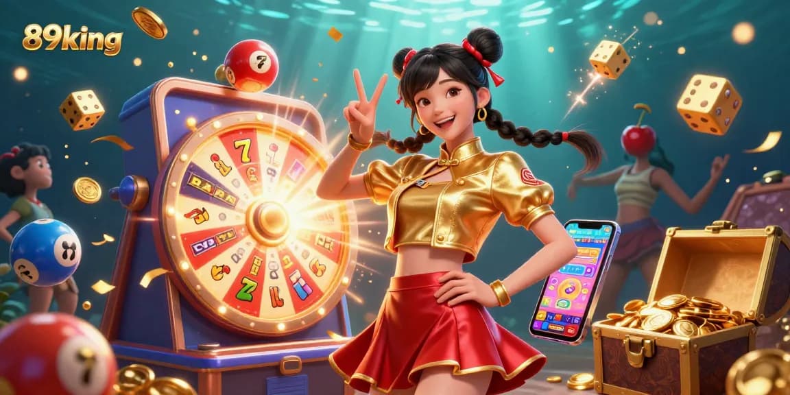 Experience vibrant gambling excitement with the 89king casino scene featuring jackpots and 3D illustrations.