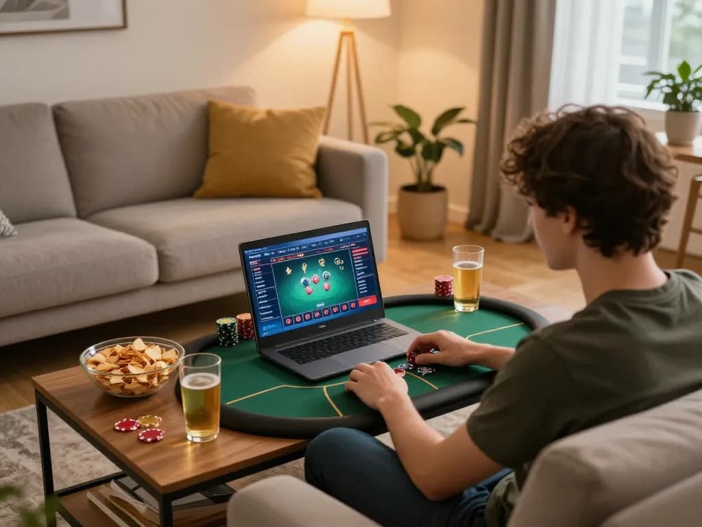 Engaged player enjoying a poker game on the 58win platform from the comfort of home.