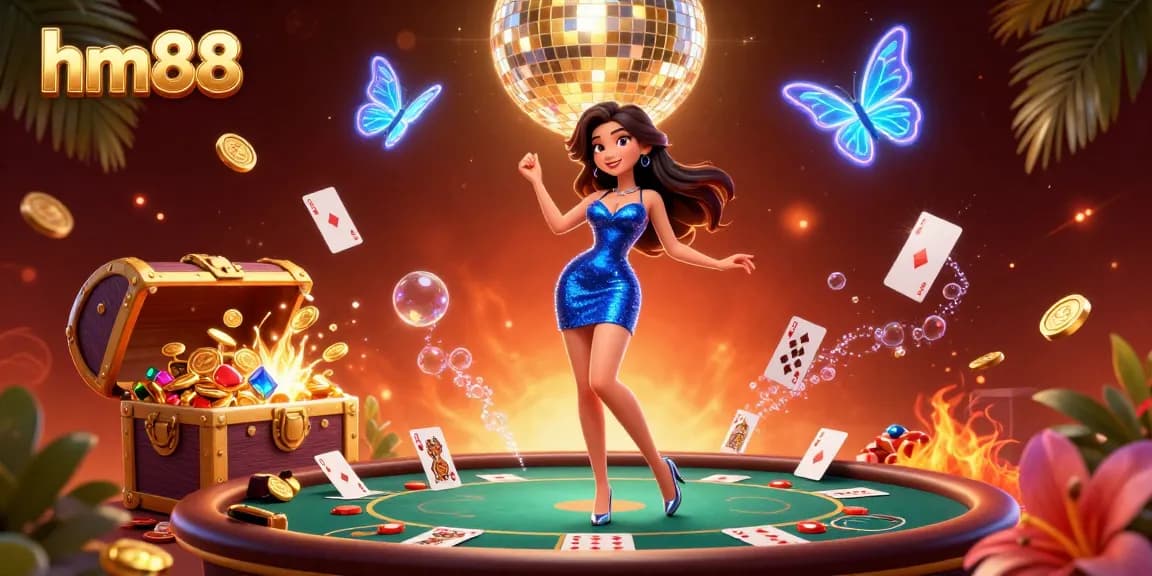 Play poker at hm88 with shimmering elements, vibrant scenery, and energetic atmosphere.