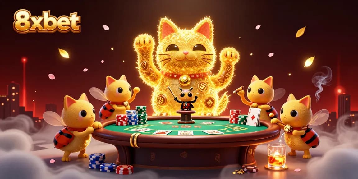 Enjoy thrilling moments at 8xbet by playing vibrant casino games surrounded by golden fireflies.