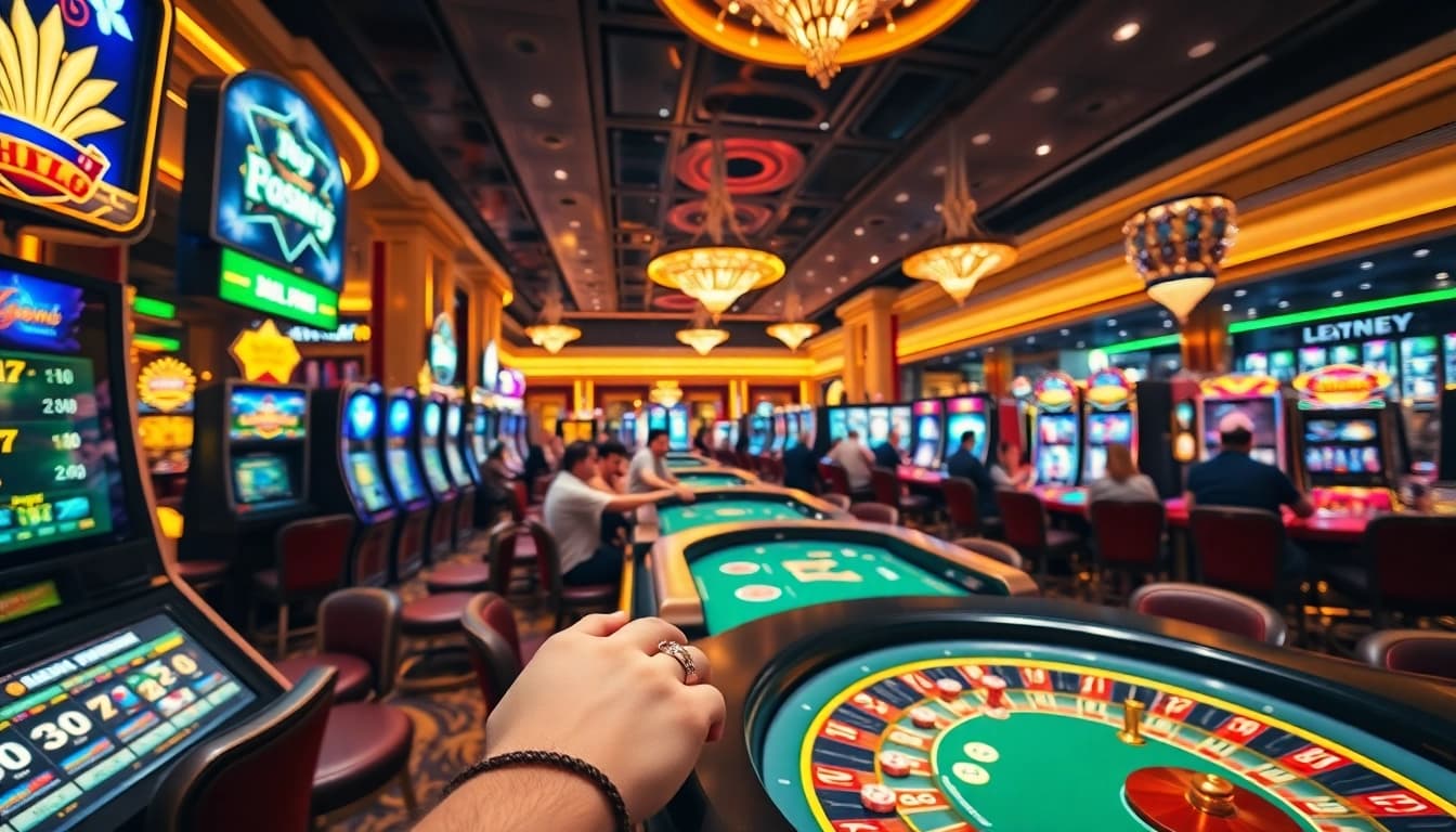 Experience the excitement of the Hit club with players enjoying high-stakes games at a lavish casino.