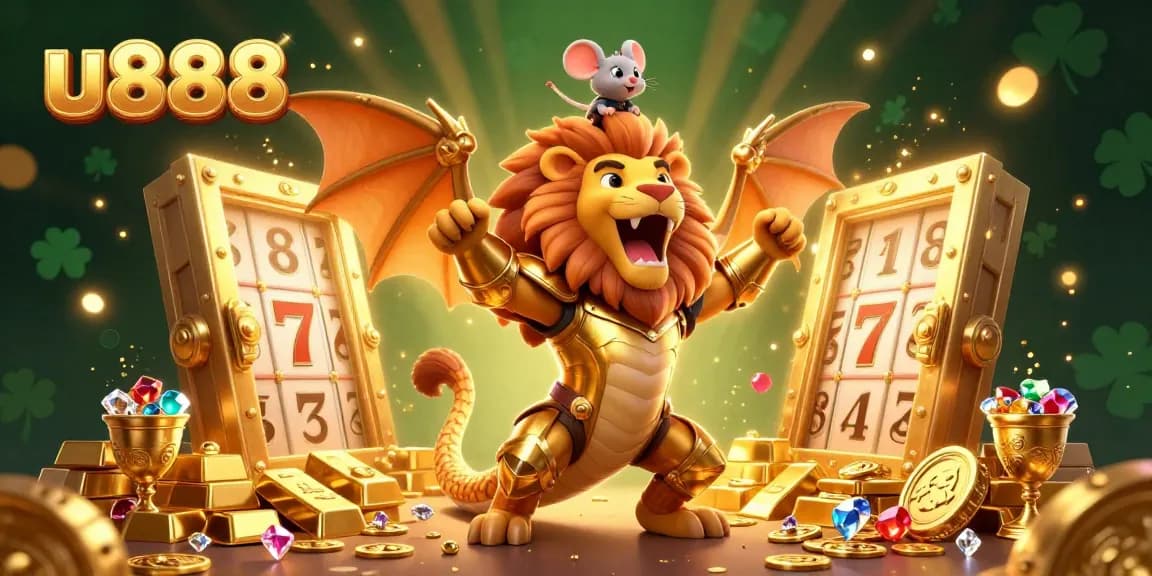 Experience the thrilling u888 casino adventure with a chimera and treasures illuminating the scene.