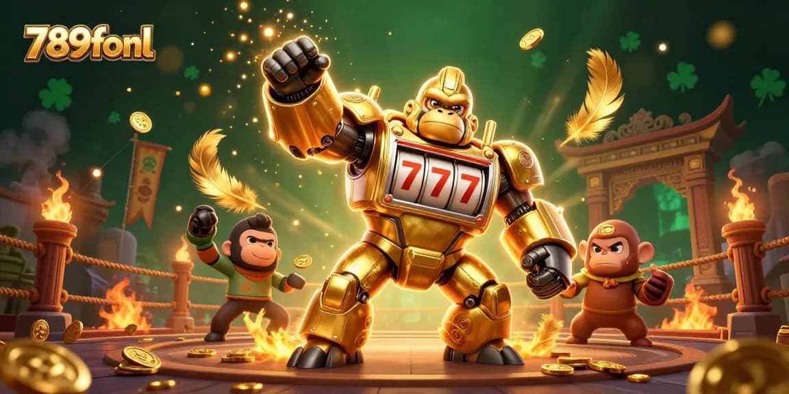 Experience exhilarating wins with 789fonl's dynamic 3D gaming atmosphere featuring a golden gorilla mech.